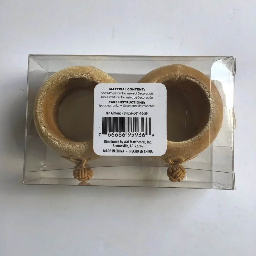 Better Homes & Gardens SET OF 6 Tan Gold Velvet Asian Knot Round Napkin Rings
